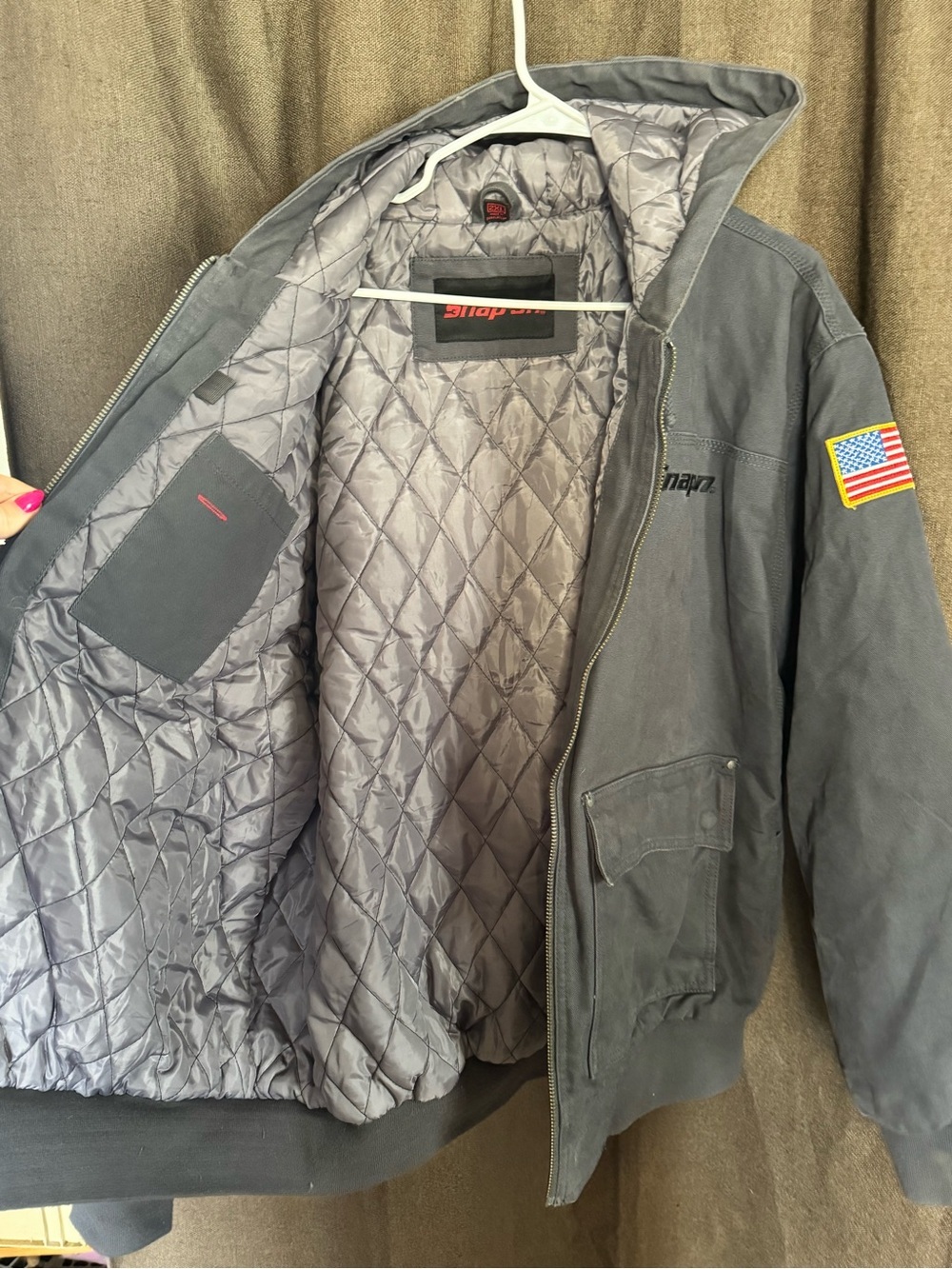 Snap-on Men's Gray Hooded Work Jacket - Lightweight Quilted Lining - Picture 6 of 8